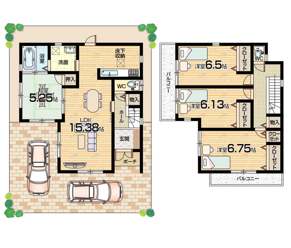 Floor plan. 38,800,000 yen, 4LDK, Land area 100.04 sq m , It is a building area of ​​94.36 sq m 2 cars car allowance