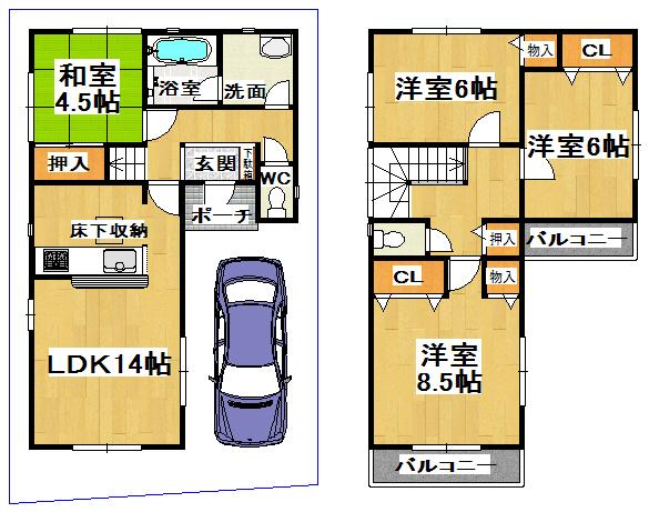 Floor plan. 23.8 million yen, 4LDK, Land area 90.04 sq m , Building area 93.55 sq m 1 Building