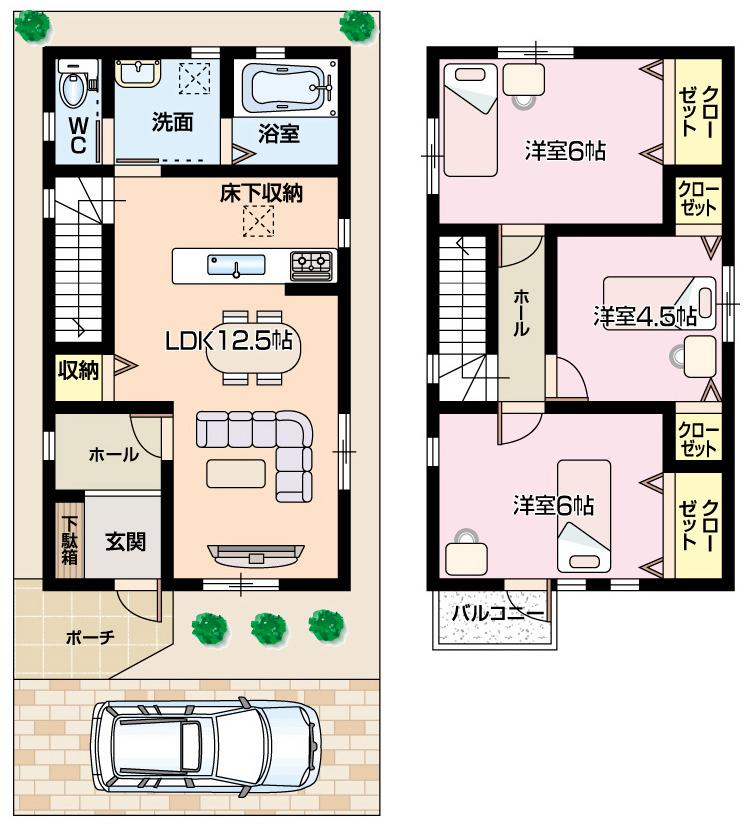 Floor plan. 16.8 million yen, 3LDK, Land area 64.18 sq m , Building area 74.52 sq m