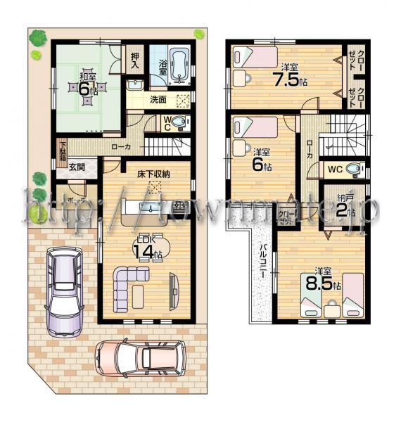 Floor plan. 25,800,000 yen, 4LDK, Land area 110.82 sq m , Building area 98.01 sq m 3 Building land area 110.82 square meters building area 98.01 square meters