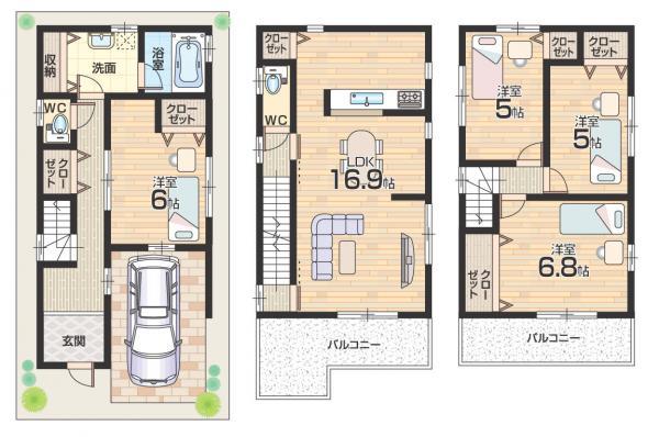 Floor plan. 25,800,000 yen, 4LDK, Land area 62.94 sq m , Building area 109.06 sq m Floor