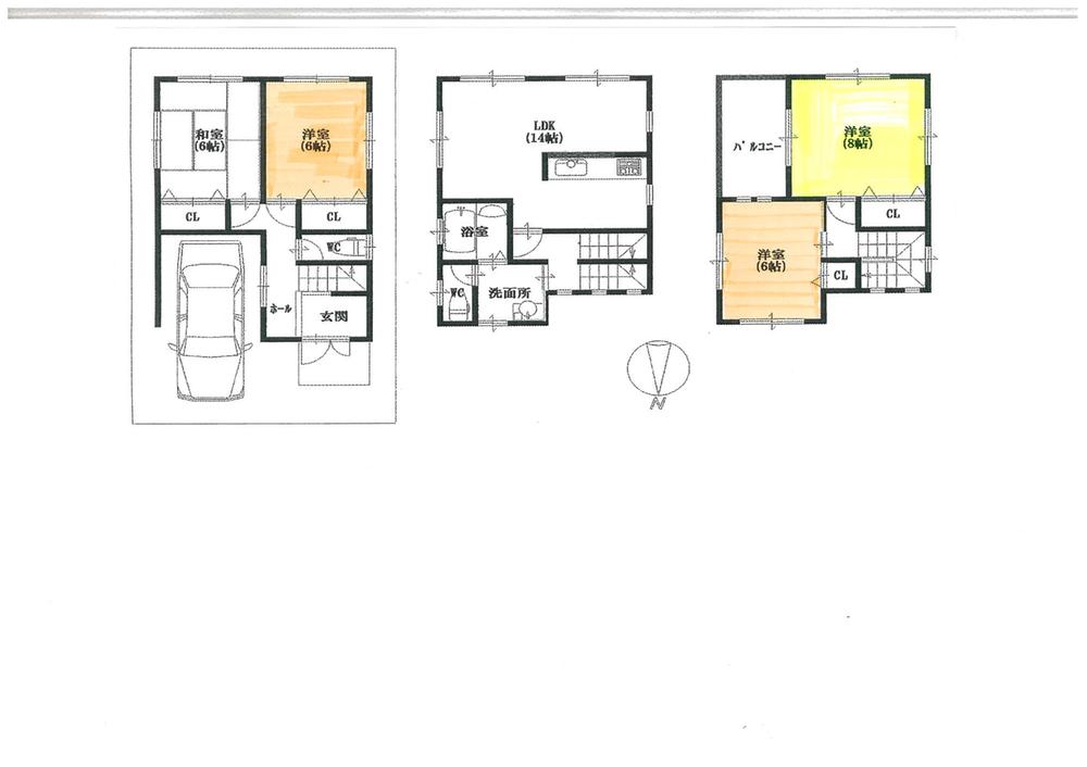 Compartment view + building plan example. Building plan example, Land price 8 million yen, Land area 64.3 sq m , Building price 15,150,000 yen, Building area 100 sq m compartment view