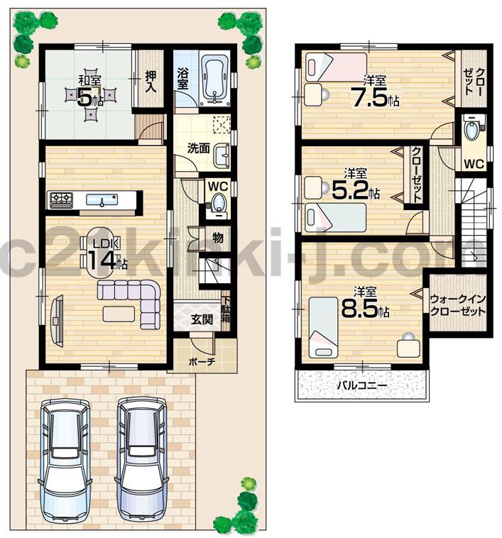 Floor plan. (No. 2 locations), Price 22,800,000 yen, 4LDK+S, Land area 109.01 sq m , Building area 93.96 sq m