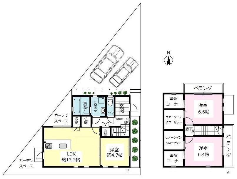 Floor plan. 31,800,000 yen, 3LDK + 2S (storeroom), Land area 121.51 sq m , Building area 85.92 sq m 3LDK + den 2 rooms + walk-in closet 2 places There is also garden space.
