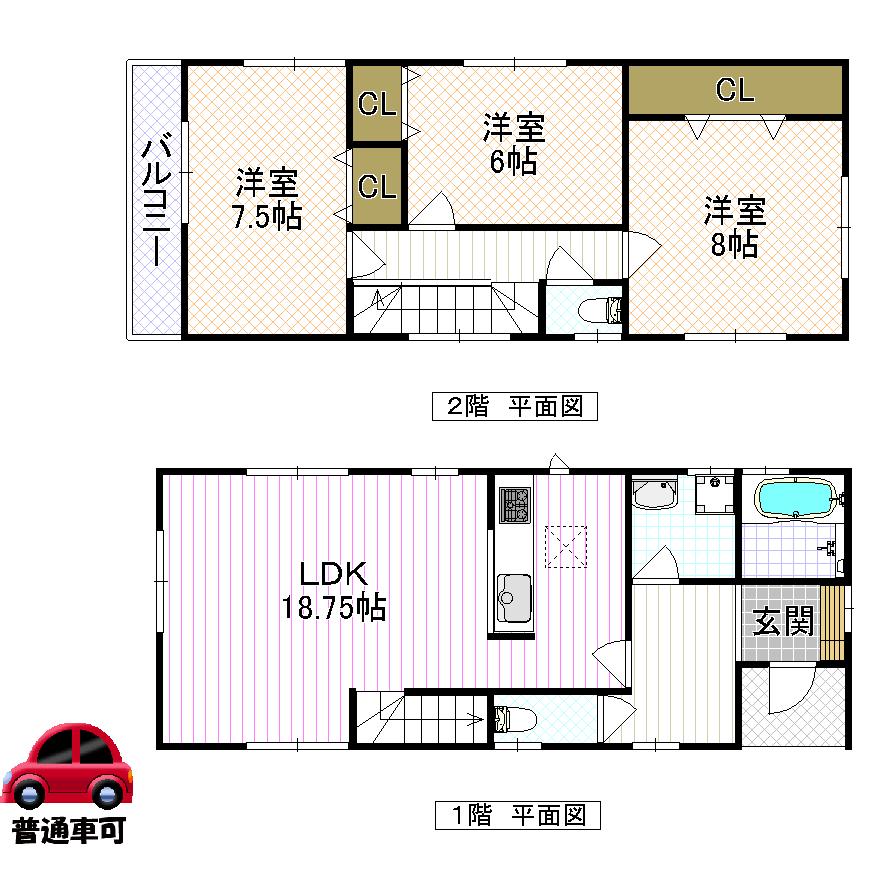 Floor plan. (No. 2 locations), Price 25,800,000 yen, 3LDK, Land area 109.36 sq m , Building area 98.95 sq m