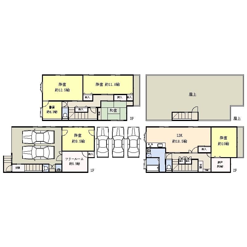 Floor plan. 34,800,000 yen, 5LDK + 3S (storeroom), Land area 146.53 sq m , Building area 255.3 sq m 5LDK + 3S Indoor and outdoor renovated