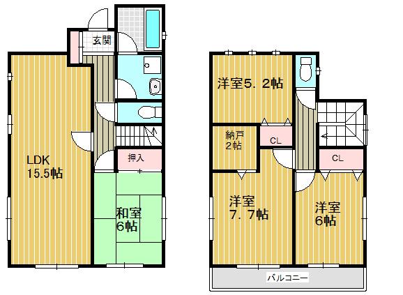 Floor plan. 34,800,000 yen, 4LDK, Land area 114.37 sq m , Building area 95.57 sq m