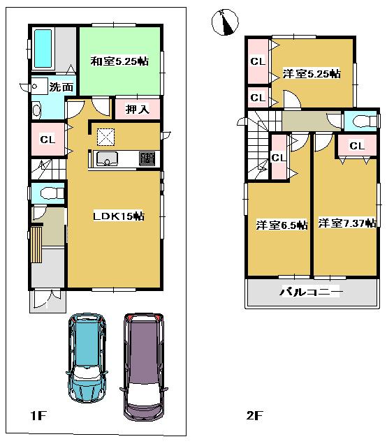 Floor plan. (Building 2), Price 29,900,000 yen, 4LDK, Land area 110.68 sq m , Building area 95.43 sq m