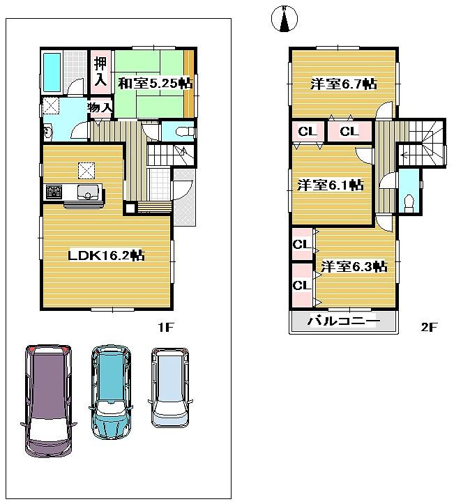 Floor plan. 27,900,000 yen, 4LDK, Land area 150.01 sq m , Building area 97.19 sq m parking three OK Spacious LDK Day is good on the south-facing