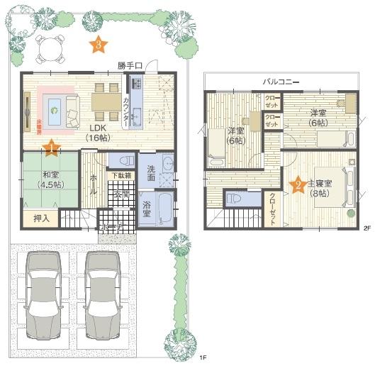 Building plan example (floor plan). Indoor photo of model house of which you can preview is. Everyone your family is comfortable and welcoming spacious LDK! Providing a blow-by, Stuck in the sense of openness and daylighting. We will be supported by the full force of the residence building your ideal!