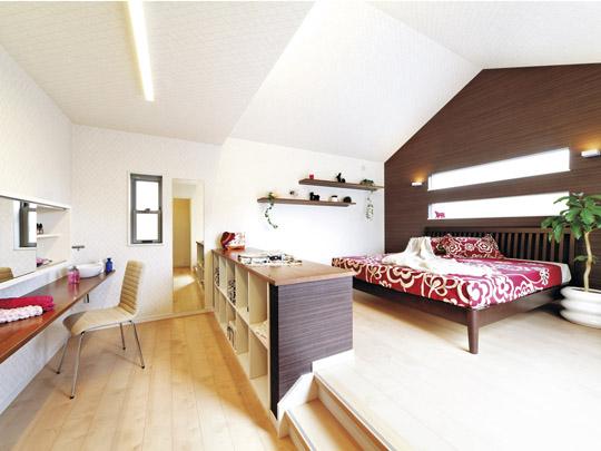 Non-living room. The main bedroom of the split-level home that take advantage of the height. To lower the Mrs. corner that can make, Upper stage in theater where you can enjoy a movie in a posture relaxed from bed. Magazines and books, Also installed a shelf that can store plenty, such as CD (C-1 No. land model house)