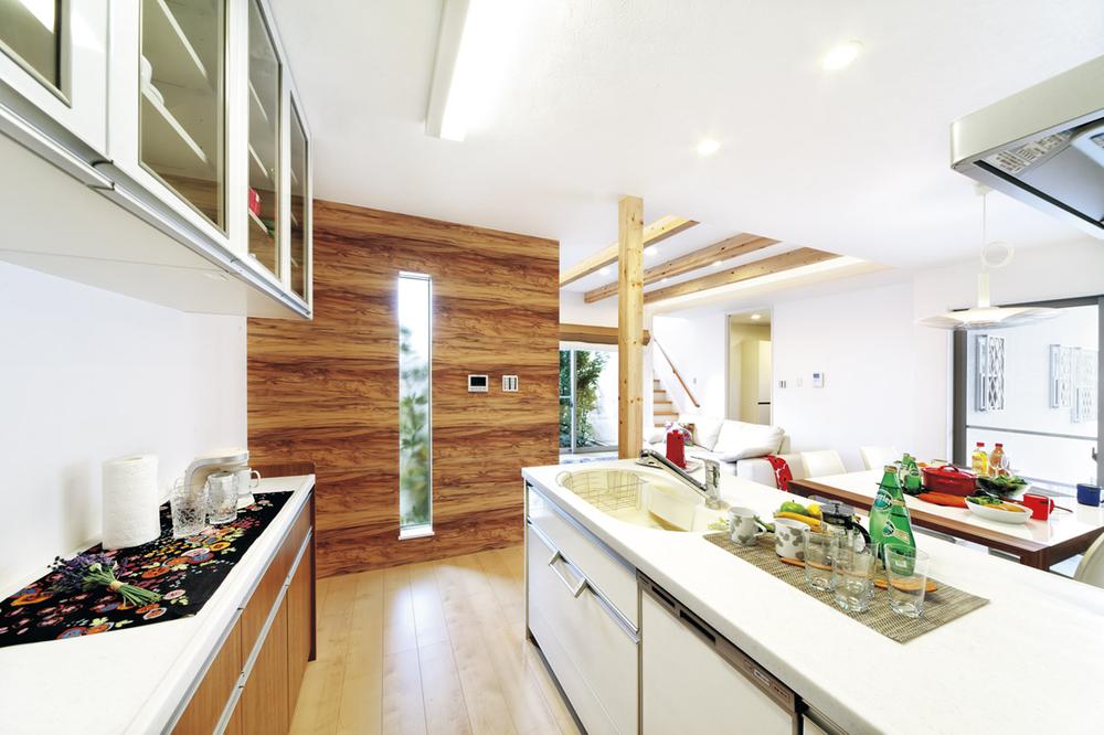 Kitchen. Views from the kitchen and a living dining, Because from the mom you are cooking look how the children are playing, It seems to be able concentrate on housework with peace of mind. Since the living room staircase, Easily noticed also in and out of a child (C-1 No. land model house)