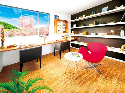 Non-living room. C-1 No. land model house is from the window of view relaxation with views of the lush greenery of Minohara park next. Even when mom is reading, Installation just the right counter even when the children are drawing. It is believed to use with the whole family