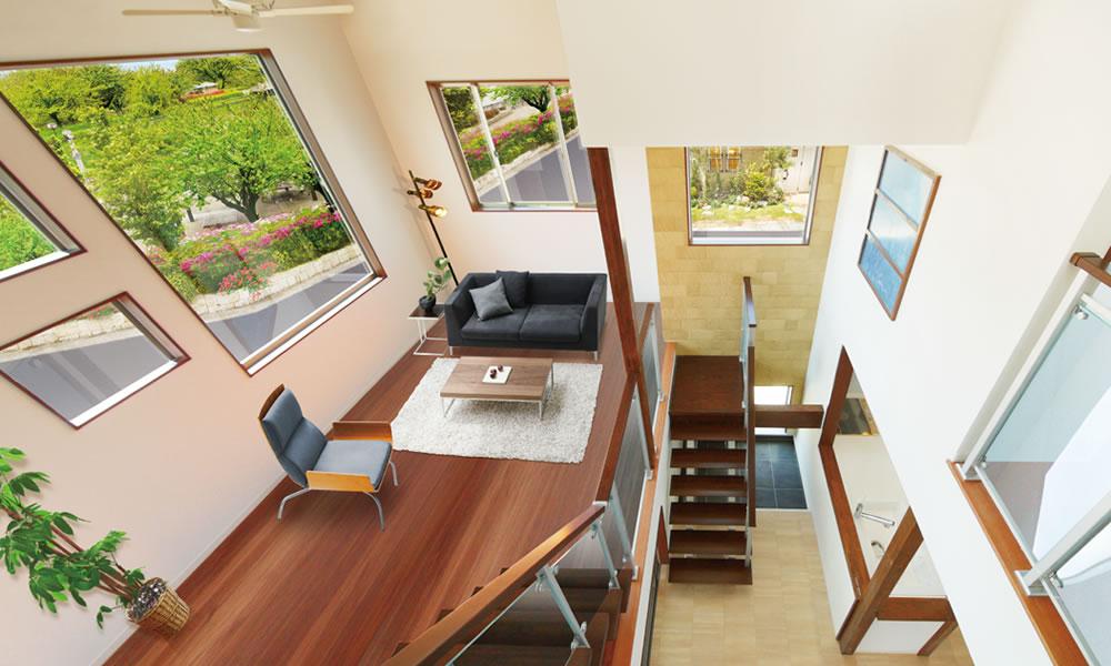 Living. See the blue sky, Feel the warmth in the sun. While staying in the house, It feels just like being outdoors. To realize such luxury. Also happy to spend without worrying about the line of sight from the outside (B-1 No. land model house)