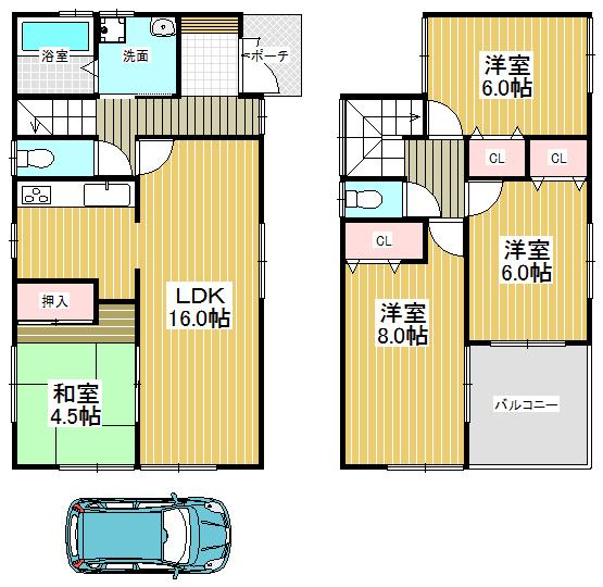Floor plan. 35,800,000 yen, 4LDK, Land area 102.44 sq m , You can also cool of the evening in the building area 95.58 sq m spacious balcony