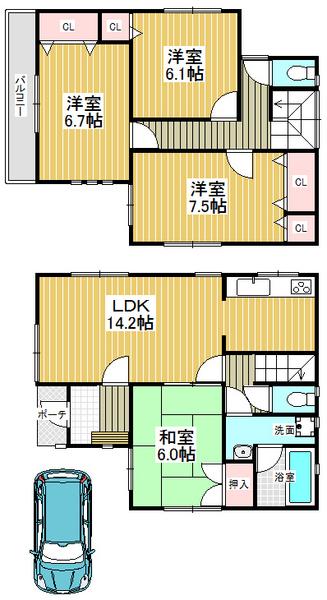 Floor plan. 26,300,000 yen, 4LDK, Land area 103.22 sq m , Building area 94.56 sq m all room 6 tatami mats or more, Storage space equipped!