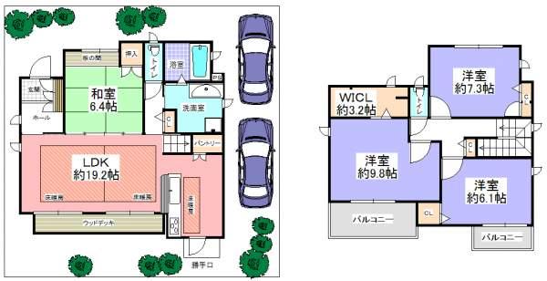 Floor plan. 45,800,000 yen, 4LDK, Land area 170 sq m , Building area 121 sq m all room 6 quires more. Car two possible parking. Walk-in closet there