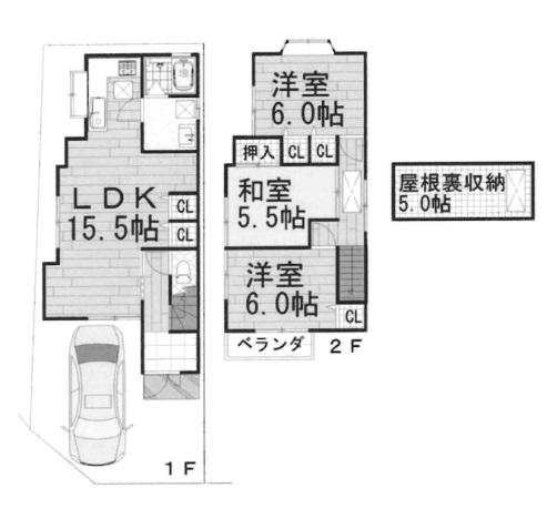 Floor plan. 17.8 million yen, 3LDK + S (storeroom), Land area 74.76 sq m , There is housed in a building area of ​​77.62 sq m all room Attic storage is a floor plan of the also there