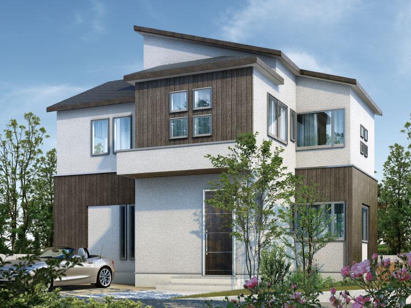 Building plan example (Perth ・ appearance). Different material structure incorporating the natural materials to keynote the white. Sophisticated while expressing the rhythm and softness was a proud one House.