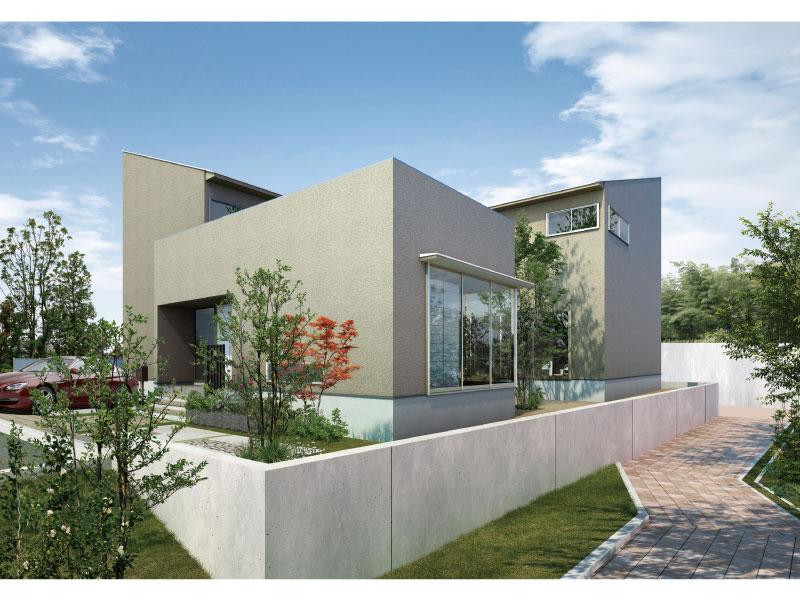 Building plan example (Perth ・ appearance). The outer wall of the building friendly ivory with a strong presence to change the facial expressions depending on the angle serves to blend into the surrounding area to see