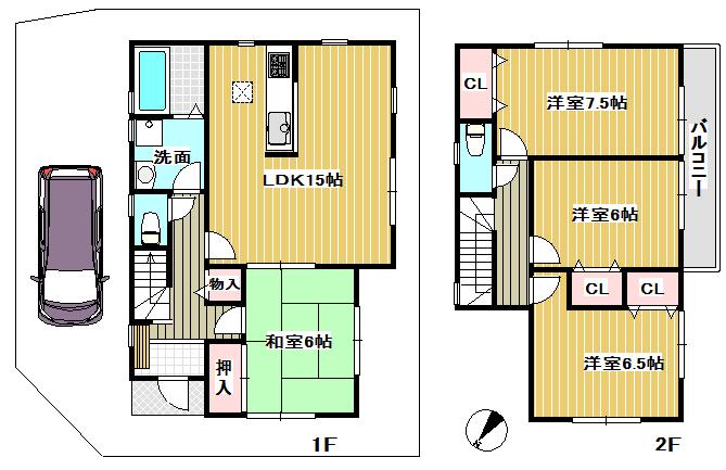 Floor plan. (1 Building), Price 28.5 million yen, 4LDK, Land area 112.29 sq m , Building area 97.7 sq m