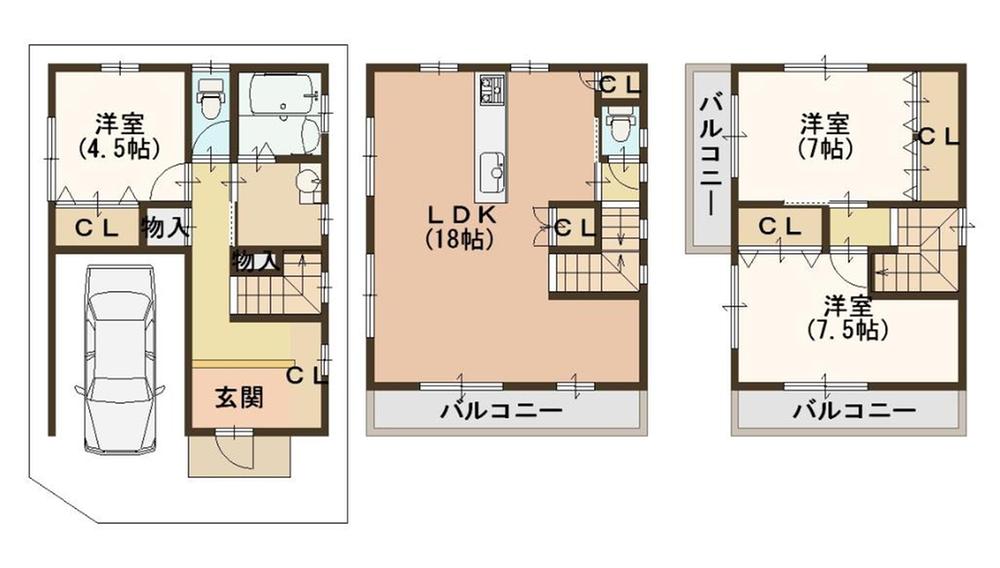 Floor plan. 33,700,000 yen, 3LDK, Land area 67.29 sq m , Building area 112.86 sq m