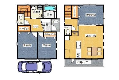 Floor plan. 28.8 million yen, 3LDK, Land area 64.17 sq m , Building area 75.25 sq m