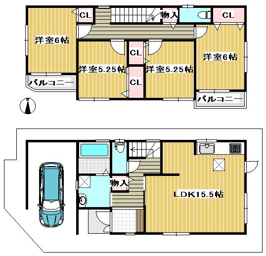 Floor plan. (No. 1 point), Price 31,800,000 yen, 4LDK, Land area 85.95 sq m , Building area 107.59 sq m