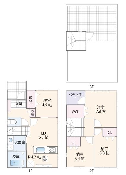 Floor plan. 32,800,000 yen, 4LDK, Land area 87.86 sq m , Building area 92.5 sq m