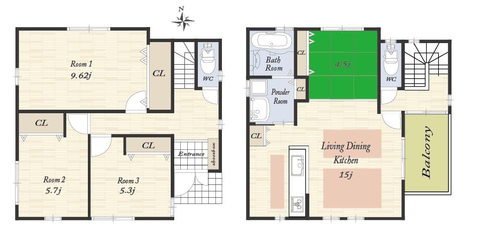 Building plan example (floor plan). Building plan example (No. 2 place) 4LDK, Land price 18 million yen, Land area 116.51 sq m , Building price 16.8 million yen, Building area 99.38 sq m