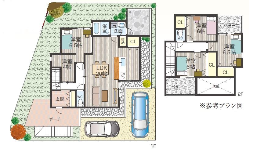 Building plan example (floor plan). building 4LDK Said floor area 103.86 sq m  Building price 15 million yen