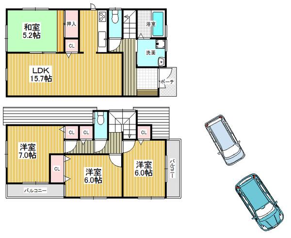 Floor plan. 32,800,000 yen, 4LDK, Land area 120.32 sq m , Plenty of light from the building area 95.58 sq m 2 sided balcony ☆