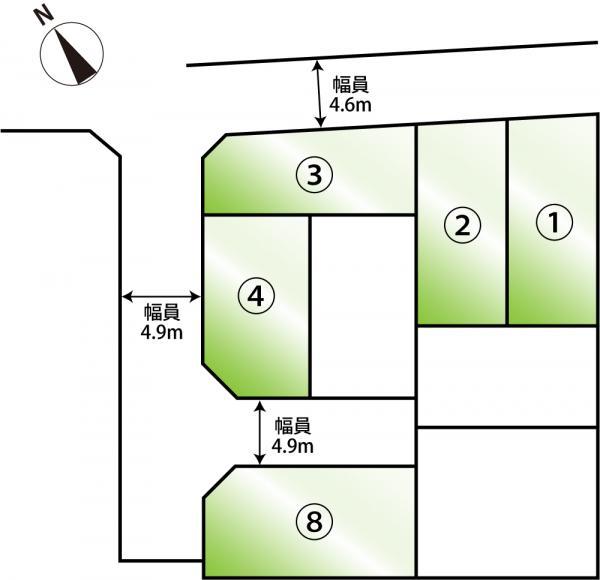 Compartment figure. 34,500,000 yen, 4LDK, Land area 90.15 sq m , Building area 97.2 sq m all eight sections of the subdivision