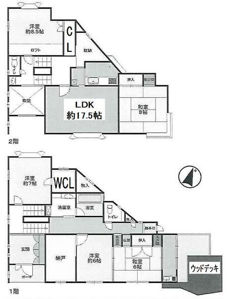 Floor plan. 39,800,000 yen, 5LDK + S (storeroom), Land area 223.11 sq m , Building area 199 sq m