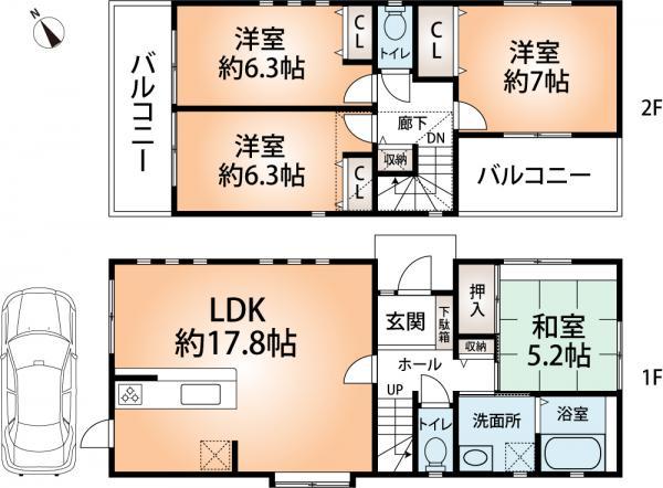 Floor plan. 36.5 million yen, 4LDK, Land area 90 sq m , Can be firmly secured the building area 96.94 sq m children's room or study, 4LDK plan of the room.
