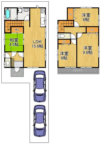 Floor plan. 34,800,000 yen, 4LDK, Land area 114.5 sq m , Building area 99.78 sq m convenient parking space two possible even when the visitor