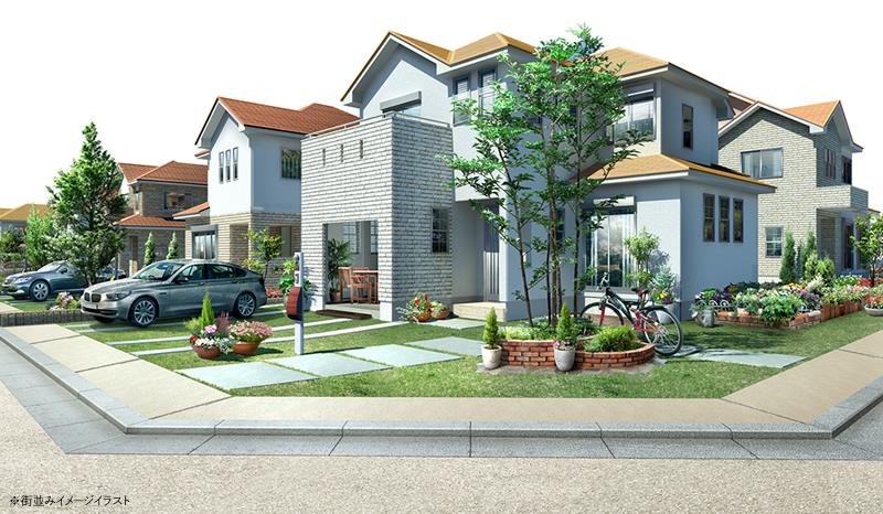 Other. In the new town with an eye to the future of the family, Yu Yu bicycle 5 minutes Life. (Cityscape image illustration)