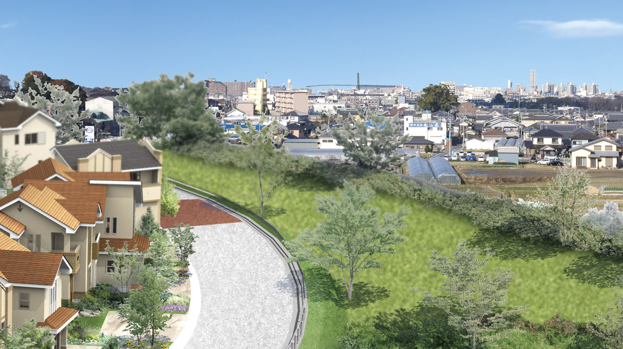 View photos from the local. Local because of the terraced shape, Has spread is large drilled view. CG synthesis the view from the local to the spiritually rich time flows (view Cityscape Rendering of single-family district District of zone to feel natural (December 2008 shooting), In fact a somewhat different)