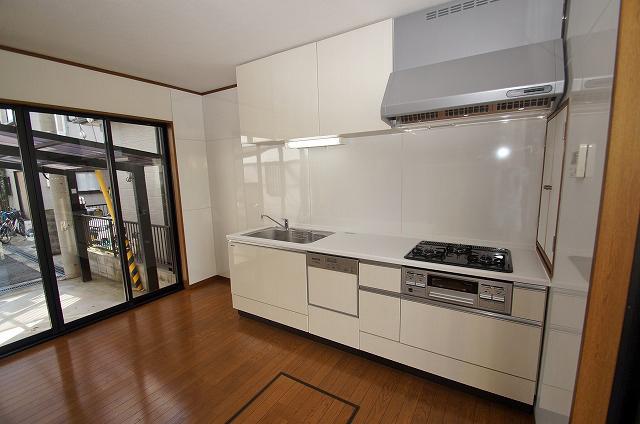 Kitchen. System kitchen had made with a built-in dishwasher