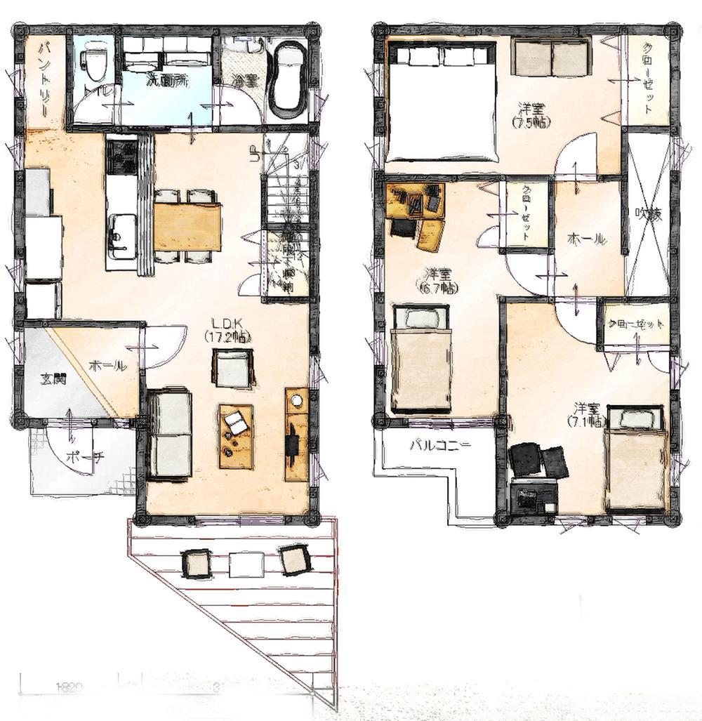 Compartment view + building plan example. Izumiotsu Municipal Kusunoki 700m up to elementary school