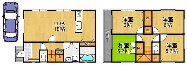 Floor plan. 17.5 million yen, 4LDK, Land area 101.15 sq m , Building area 94.76 sq m