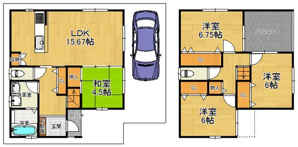 Floor plan. 26,800,000 yen, 4LDK, Land area 90.86 sq m , Lined building area 97.31 sq m 2 storey, Subdivision