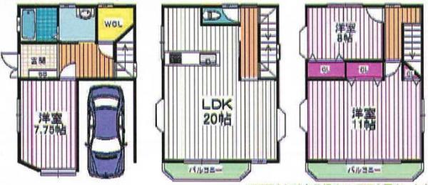 Floor plan. 19,800,000 yen, 3LDK, Land area 66.59 sq m , Building area 123.52 sq m