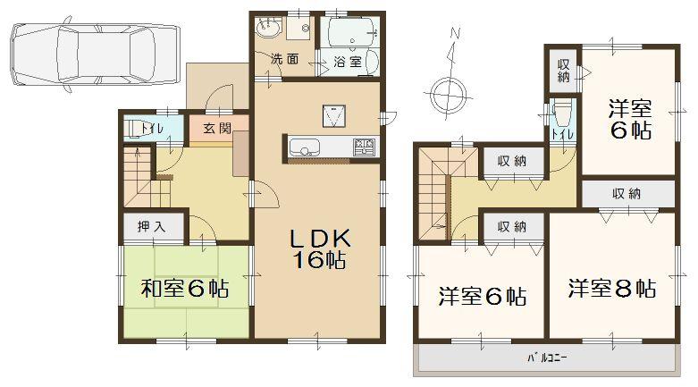 Floor plan. 28.8 million yen, 4LDK, Land area 121.63 sq m , Building area 105.99 sq m   [Floor plan] 