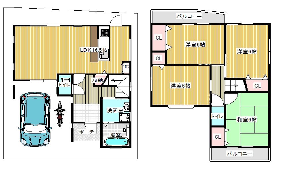Floor plan. 25,900,000 yen, 4LDK, Land area 82.04 sq m , Building area 92.2 sq m ☆ On the second floor in the spacious parking space 4 Tsunoo room. ☆ Toilet also available on each floor, Convenient. ☆ Like dying Japanese-style room because there is also a Japanese-style room!