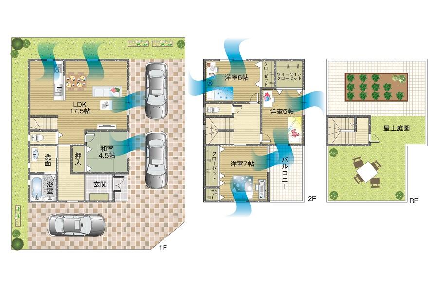 Other. Reference Floor. Add a tatami space in addition to the 17.5 quires the living room on the first floor. 6 Pledge is on the second floor ・ 6 Pledge ・ 7 Pledge equipped with a large closet in each room plus.