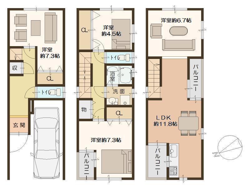 Floor plan. 16.8 million yen, 4LDK, Land area 50.31 sq m , Building area 117.84 sq m floor plan