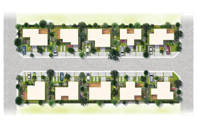 The entire compartment Figure.  [Limited 10 compartment] All sections 30 square meters or more. Place the symbol tree in the garden of each residence. It gives a sense of the season to everyday. (Compartment view image illustrations)