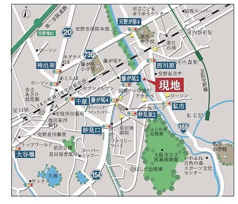 Local guide map. JR Gakkentoshisen "kawachi iwafune" station walk 13 minutes, Keihan Katano Line "Kawachimori" station 10 minutes location of!