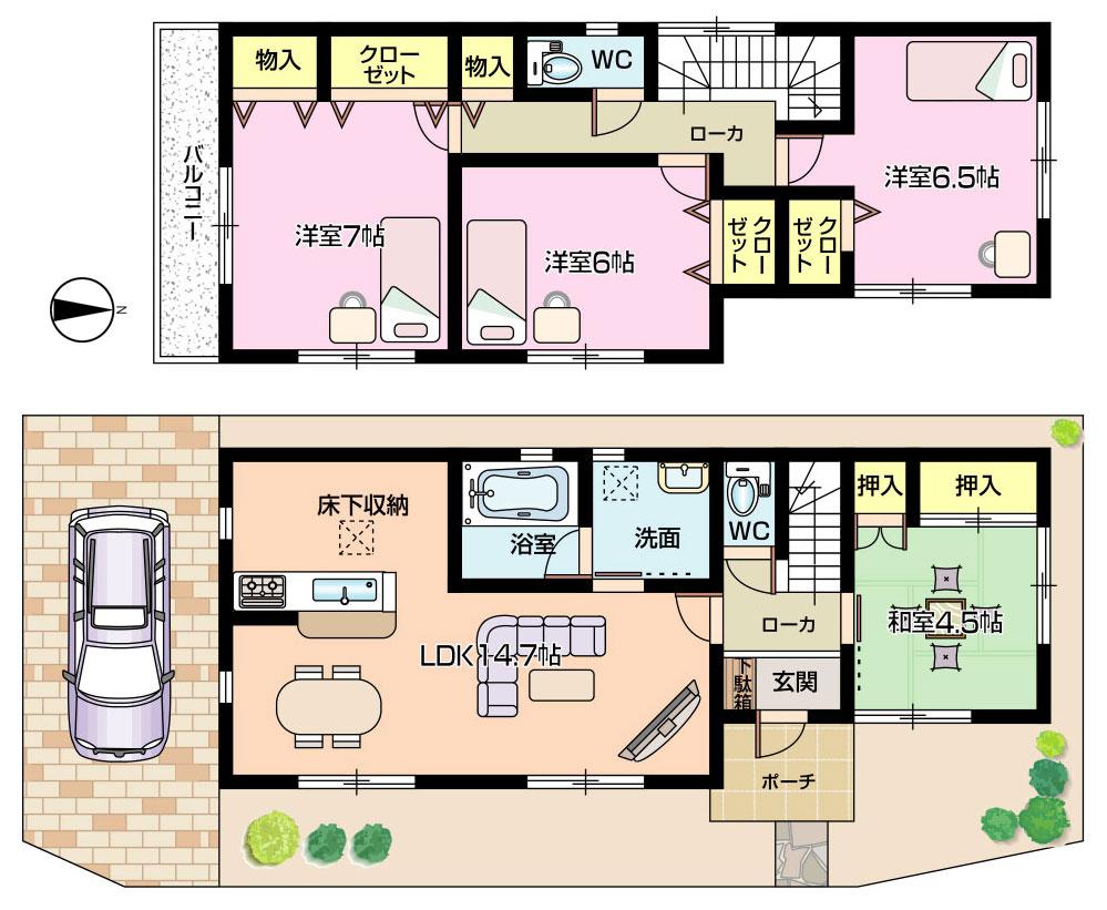 Floor plan. 20.8 million yen, 4LDK, Land area 101.06 sq m , It is a building area of ​​101.06 sq m sun per good south-facing 4LDK